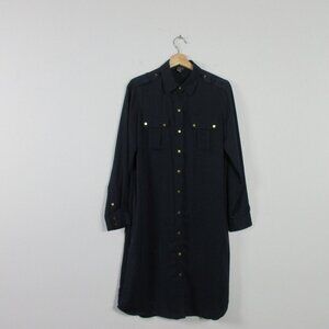 Club Monaco Womens Navy Blue Midi Dress Long Sleeve Button Front 4 Silk 328